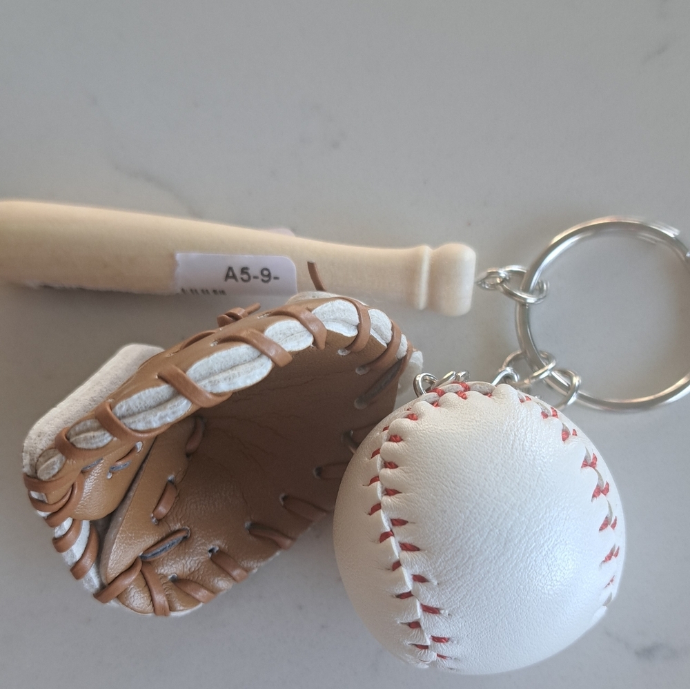Baseball Glove and Bat Keychain Set